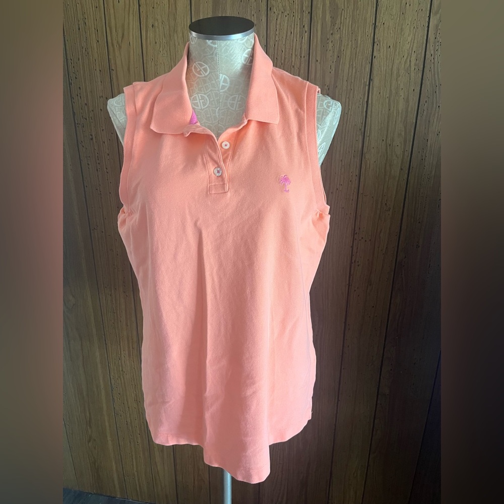 Lilly Pulitzer Coral Sleeveless Island Polo  Tank with transdry